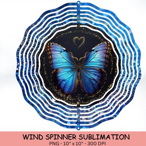 Design di sublimazione Blue Butterfly Wind Spinner, PNG burroso, sublimazione farfalla, disegni di girandola da giardino, file digitale