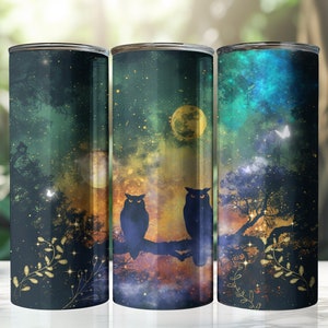 Hemelse uil, maan, universum, mythologie, astrologie, nachtelijke hemel, ster, 20oz Tumbler Wrap, Skinny & Taps toelopende Tumbler, Sublimatie Design, PNG