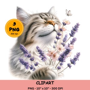 9 verschiedene süße Frühlingstiere mit Blumen Clipart, Florale Tiere Clipart, Katze und Lavendel, Teddybär, Kaninchen, Elefant, Fuchs, Schwein, PNG
