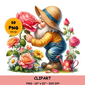 Spring Gnome Clipart, Garden Gnome PNG, Digital Download, flower, Spring Theme Graphics, Gnome Sublimation