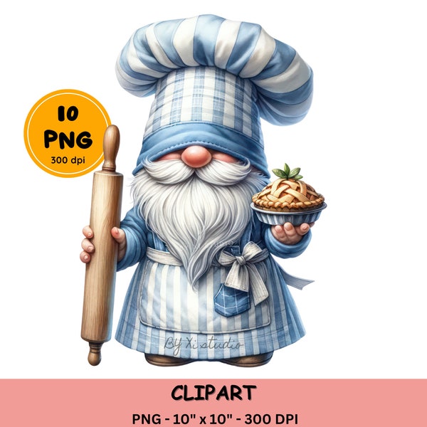 Watercolor Chef Gnomes, Cooking gnome png, Kitchen gnome illustration, Gnome sublimation design, sushi, pizza, salad, bakery, foods