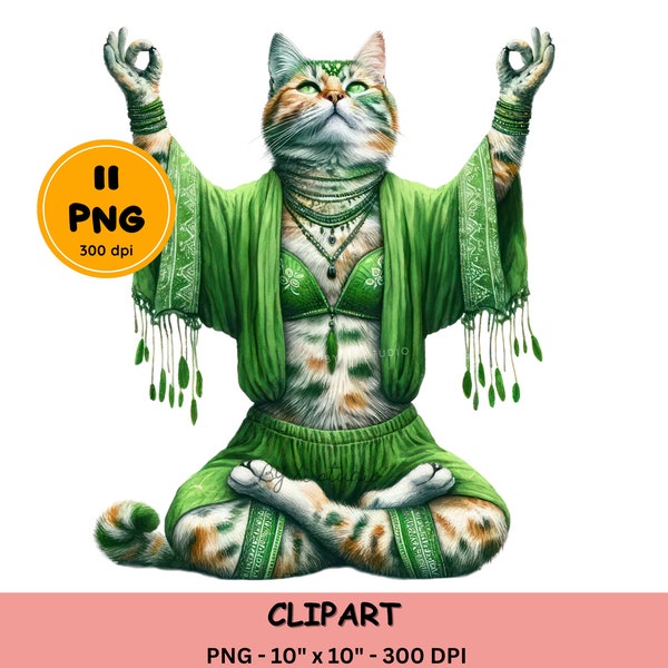 Boho Yoga Cat Clipart, Funny Cat illustrations, Cat Clip art, Yoga PNG, Fitness cats, Exercise Cat, Meditation Cat, Sublimation designs