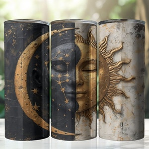 Himmlische Sonne und Mond, Astrologie Design, Tarot, Universum, 20 Unzen Tumbler Wrap, Skinny & Tapered Tumbler, Sublimation PNG, digitaler Download