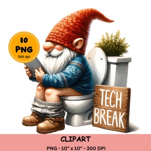Toilet Gnome Clipart, Funny Gnome PNG, Toilet Gnome Sublimation Design, Gnome Clip art, Badkamer decor, Toilet Humor, Digitale download