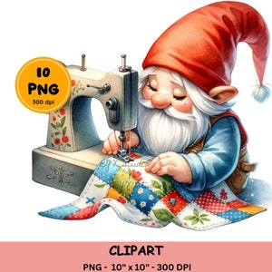 Sewing Gnome Clipart, Quilt Gnome clipart, gnome Sublimation, Sewing machine PNG, cute gnome png, crafting gnome, Digital Download file