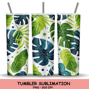 Envoltura de vaso sin costuras con licencia verde tropical de 20 oz, diseño de sublimación, descarga de archivos PNG, para vaso flaco y cónico