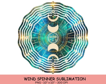 Cosmic moon and sun wind spinner, Celestial Wind Spinner Sublimation Design, moon phases wind spinner png, garden decor, digital download