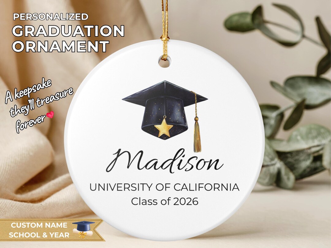 Graduation Cap With Name Ceramic Ornament | Class of 2026, Personalized ...