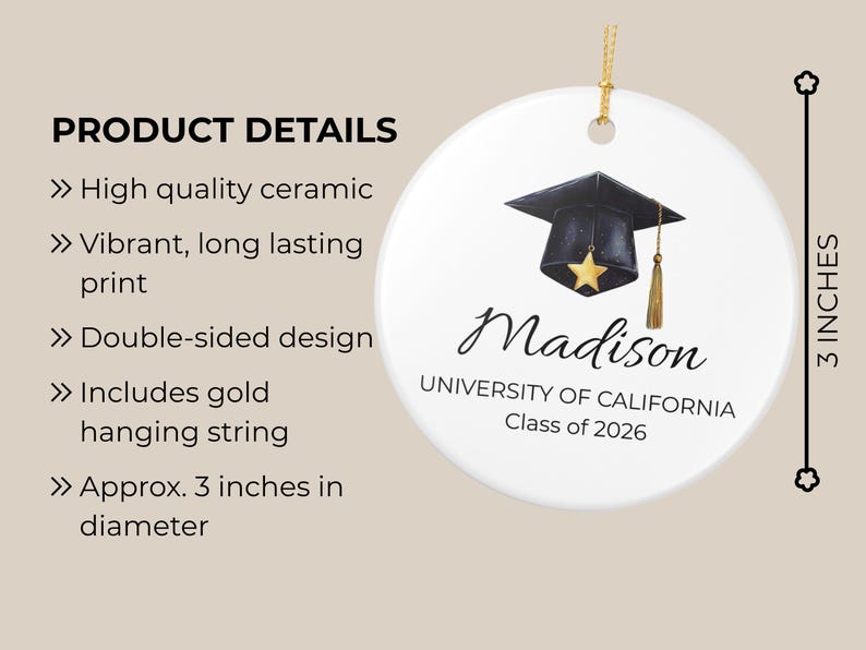 Graduation Cap With Name Ceramic Ornament | Class of 2026, Personalized ...