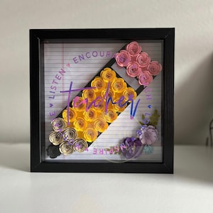 Teacher Inspirational Shadow Box Gift | Pencil | Paper Flowers | Inspire | Teach | Teacher Gift