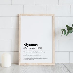 Niyamas Digital Art | Yoga Artwork Instant Download | 8 Limbs of Yoga Printable | Niyama Definition Wall Decor | Yoga Studio Art