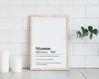 Niyamas Digitale Kunst | Sofortiger Download von Yoga Kunstwerken | 8 Glieder des Yoga Printable | Niyama Definition Wanddekor | Yoga-Studio-Kunst