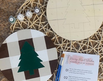 Christmas Tree Plaid - Paint by Number Kit, DIY Paint by Number, Modern Art, Craft, Paint and Sip