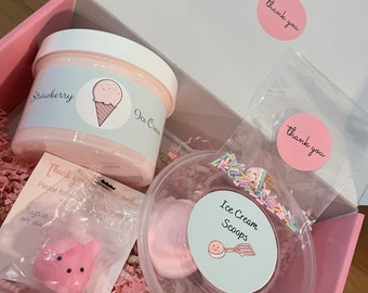 Slime Kits Strawberry Ice Cream fluffy slime butter slime shop scented slime ASMR DIY best birthday gift ideas for birthday gift for anxiety
