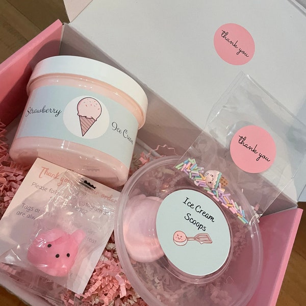 Slime Kits Strawberry Ice Cream fluffy slime butter slime shop scented slime ASMR DIY best birthday gift ideas for birthday gift slime