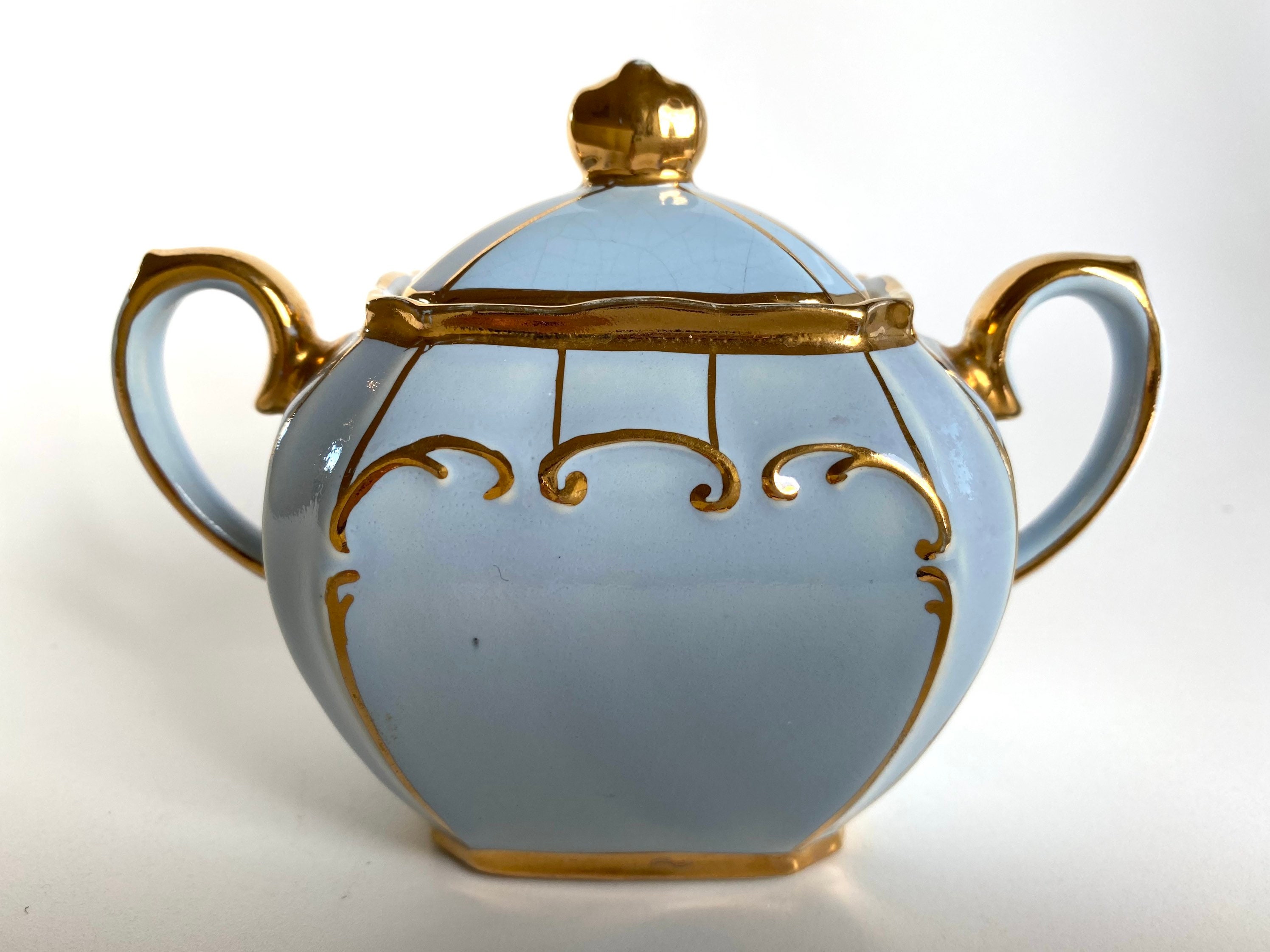 Vintage Sadler Cube Lidded Sugar Bowl Blue Etsy