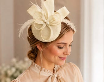 Elegante fascinator da sposa con piume | Fascinator da donna per Royal Ascot, Kentucky Derby, matrimoni e cerimonie