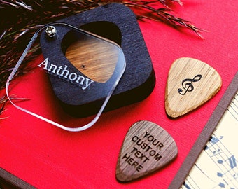 Personalized Custom Pick Holder Box, Christmas Gift Idea for Him Men Guitar Player Engraved Plectrum Case Holiday Gift For Boyfriend Husband