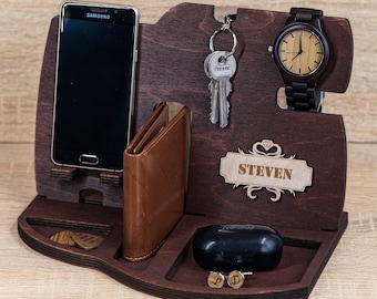 Personalised Techy Gift for Him Boyfriend Custom Phone Holder Docking Charging Station Stand Gadget for Men Christmas Birthday Anniversary