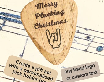 Cadeau de Noël personnalisé pour lui, boîte de support de médiator pour guitare, étui pour médiator gravé en bois, cadeaux de vacances pour homme, petit ami, mari, homme