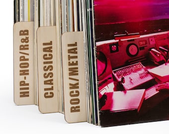 Vinyl Record Genre Dividers – Personalised LP Shelf Organizer with Custom Engraving