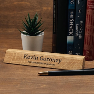 Valentines Day Gift for Him Personalized Desk Name Plate for Men Wooden Table Sign with Logo Custom Gift for Husband Boyfriend Office Decor image 1