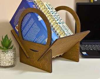 Wooden Book Stand Gift for Book Lovers, Desk Book Holder and Organizer, Thoughtful Reader Gift for Home or Office