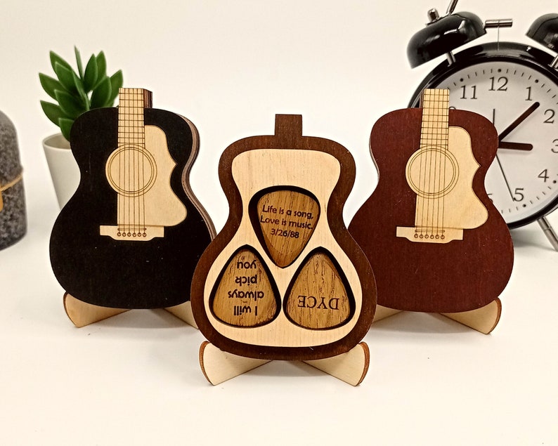 Personalized Gift for Him Guitar Pick Holder Box Guitar Gifts Christmas Gift Idea for Him, Plectrum Case Gift Man Boyfriend Musician image 1