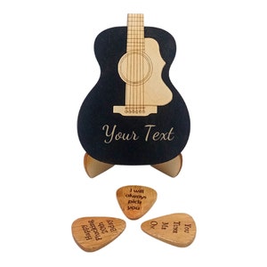 Personalised Anniversary Gift for Boyfriend Guitar Pick Holder Box Handmade Christmas Gifts for Him Men Musician Player Wooden Plectrum Case