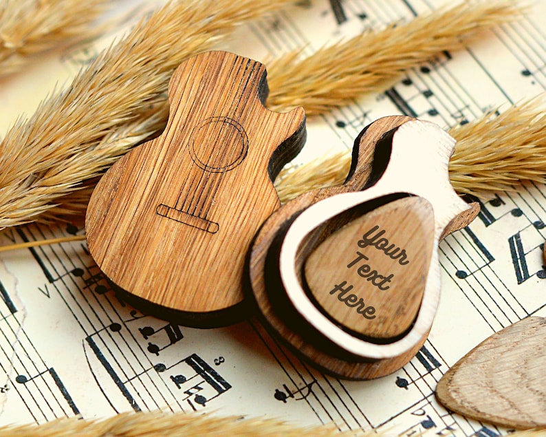 Personalized Guitar Pick Box, Custom Wood Pick Holder Personalised Plectrum Pick Case Musicians Gift Gifts for Him Guitar Player image 1