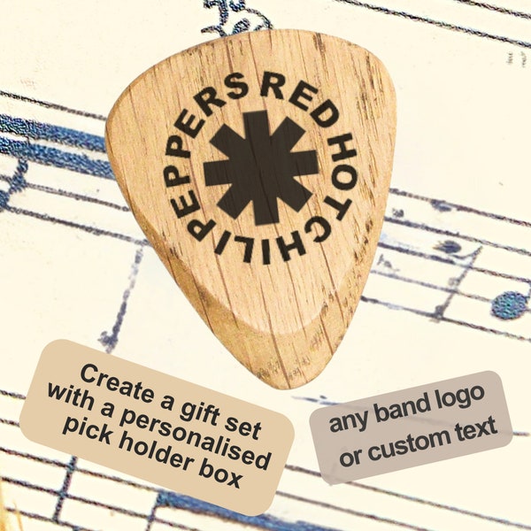 Personalisierte Red Hot Chili Peppers Band Geschenk Plektrum und Box, Custom Rock RHCP Logo Plektrum Case Halter Musik Geschenk für ihn Freund