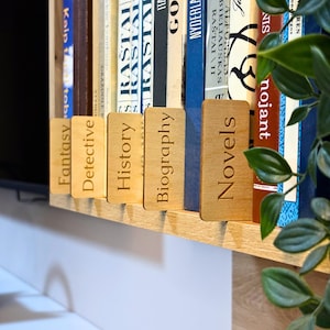 Wooden Genre Book Dividers, Shelf Tags for Classifying Books, Bookshelf Organizers, Genre Bookshelf Separators, Gift For Book Lover Bookworm