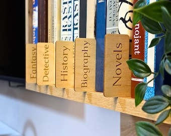 Wooden Genre Book Dividers, Shelf Tags for Classifying Books, Bookshelf Organizers, Genre Bookshelf Separators, Gift For Book Lover Bookworm