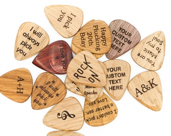 Personalized Guitar Pick with Holder Box, Custom Engraved Wooden Pick Personalised Guitar Plectrum Case Musicians Gift for Him Guitar Player