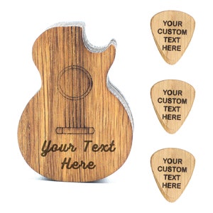 Personalized Guitar Pick Box, Custom Wood Pick Holder Personalised Plectrum Pick Case Musicians Gift Gifts for Him Guitar Player Box + 3 Picks