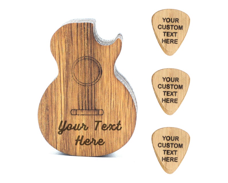 Personalized Guitar Pick Box, Custom Wood Pick Holder Personalised Plectrum Pick Case Musicians Gift Gifts for Him Guitar Player Box + 3 Picks