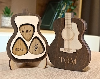 Caja para púas de guitarra: regalo personalizado para músico, regalo de aniversario único, regalo de Navidad para amantes de la música, soporte para púas hecho a mano.