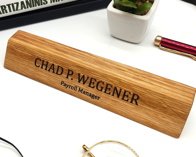 Valentines Day Gift for Him Personalized Desk Name Plate for Men Wooden Table Sign with Logo Custom Gift for Husband Boyfriend Office Decor image 8