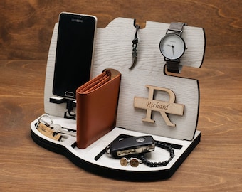 Docking Station Gifts For Him Tech Accessories, Personalized Anniversary Boyfriend Gifts For Men Phone Stand Charging Station Groomsmen Gift