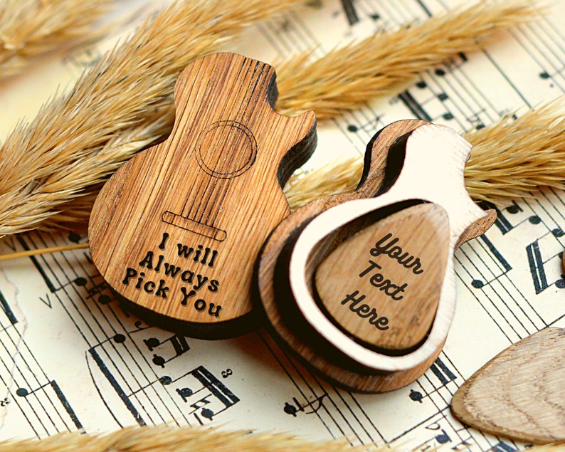 Personalized Guitar Pick with Pick Box, Gift For Guitar Player Custom wooden Plectrum Birthday Gift, Personalised Wooden Guitar Pick image 4
