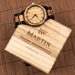 Handgefertigte Uhr für Männer mit Holzbox, personalisiertes Weihnachtsgeschenk für Ihn, Vater, Freund, Accessoires, gravierte Holzarmbanduhr, Jahrestag Bild 5