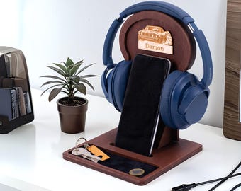 Personalized Headphone Stand, Earphone Stand, Headphone Holder, Headset Stand, Phone Stand, Christmas Gift, Phone Headset Holder