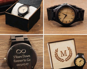 Handgefertigte Uhr für Männer mit Holzbox Personalisierte Weihnachtsgeschenk für Ihn Papa Freund Accessoires Gravur Holz Armbanduhr Jahrestag