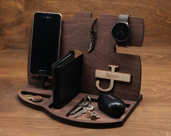 Valentinstag Geschenk für Ihn Männer Freund Personalisierte Telefon Docking Ladestation Tech Accessoire Geschenkidee für Mann Holz Schreibtisch Organizer