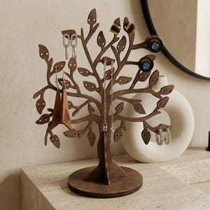 Personalisierter Schmuckbaum Geschenk für Sie, Ohrringhalter Holz Schmuckständer, Geburtstagsgeschenk Frau Freundin Mutter