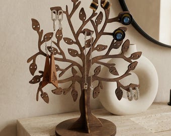 Personalisierter Schmuckbaum Geschenk für Sie, Ohrringhalter Holz Schmuckständer, Geburtstagsgeschenk Frau Freundin Mutter