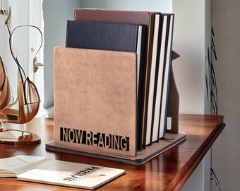 Wooden Book Stand for Reading – Personalised Gift Book Holder with Bookmark, Handmade Reading Accessory bookend