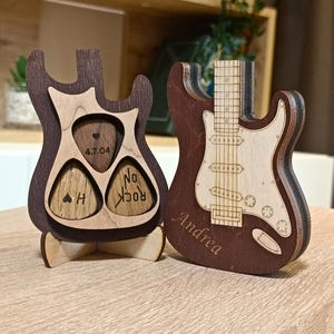 Caja personalizada para púas de guitarra eléctrica, soporte para púas de guitarra, regalo de músico hecho a mano para él, estuche para púas de guitarra