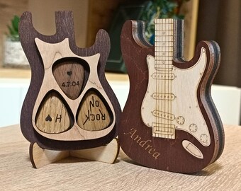 Personalized Electric Guitar Pick Box, Guitar Pick Holder, Handmade Musician Gift for Him, Guitar Pick Case