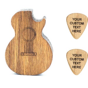 Personalized Guitar Pick with Pick Box, Gift For Guitar Player Custom wooden Plectrum Birthday Gift, Personalised Wooden Guitar Pick Box + 2 Picks